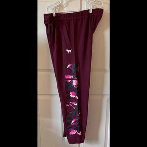 NWT Rare Victoria's Secret Pink Tropical Floral Boyfriend Pants Deep Ruby L